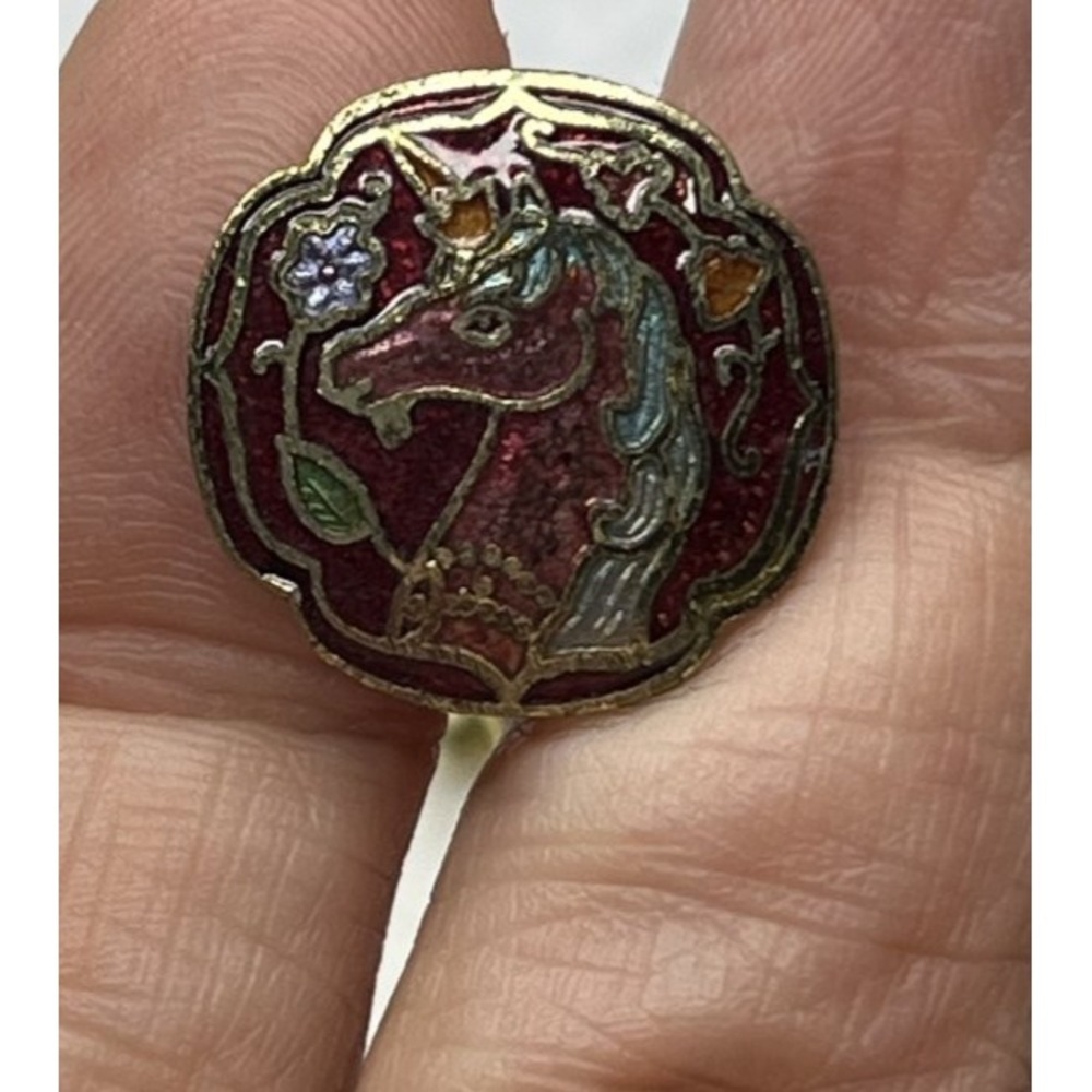 Vintage Cloisonné Style Unicorn Clip-On Earrings Enamel Fashion Mystical